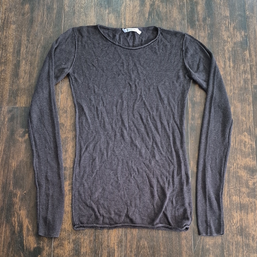 T ALEXANDER WANG slim fit Roll Hem sweater S Espresso Brown Wool/Silk Knit top